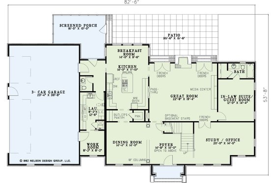 Floor Plan - Main Floor for Colonial House Plan #17-2090 - 4 bed, 5 bath
