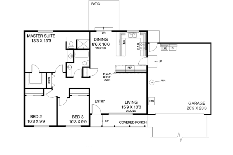 Home Plan - Floor Plan - Main Floor for Ranch House Plan #60-445 - 3 bed, 2 bath