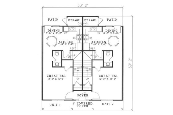 Floor Plan - Main Floor for Southern House Plan #17-2270 - 2 bed, 1.5 bath