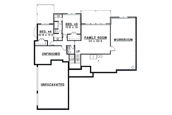 Floor Plan - Lower Floor for Traditional House Plan #67-330 - 4 bed, 3 bath