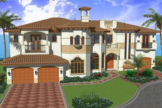Exterior - Front Elevation for Mediterranean House Plan #420-186 - 5 bed, 6.5 bath
