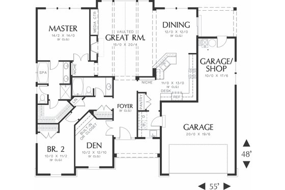 Main level floor plan - 1700 square foot Craftsman home