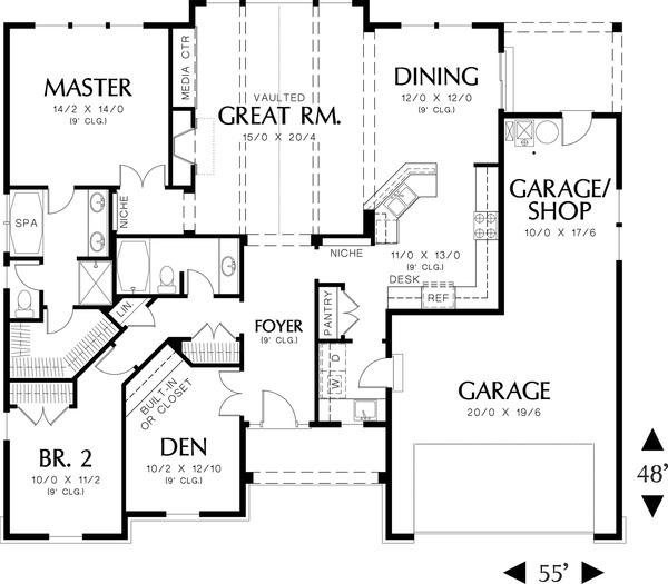 Home Plan - Main level floor plan - 1700 square foot Craftsman home