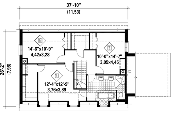 Floor Plan - Upper Floor for Colonial House Plan #25-4859 - 3 bed, 1 bath