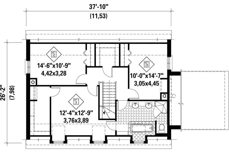Architectural House Design - Floor Plan - Upper Floor for Colonial House Plan #25-4859 - 3 bed, 1 bath