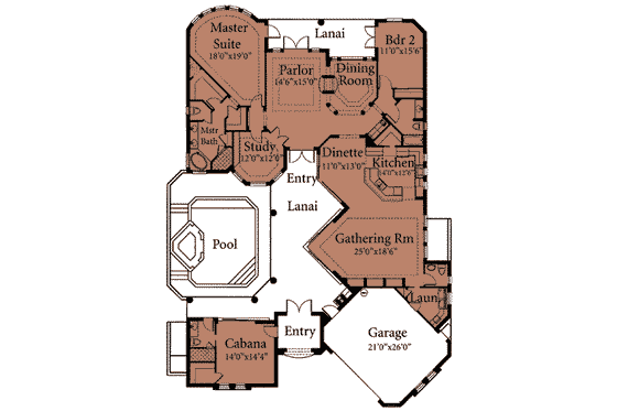 Floor Plan - Main Floor for Mediterranean House Plan #115-103 - 3 bed, 3.5 bath
