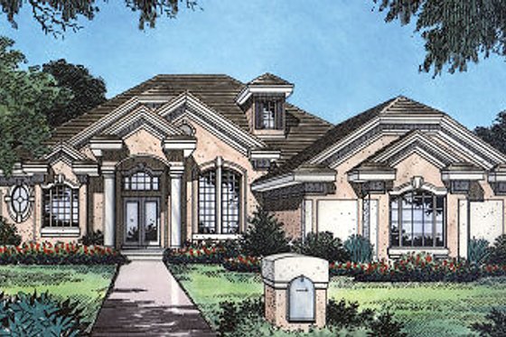 Exterior - Front Elevation for Mediterranean House Plan #417-228 - 3 bed, 2 bath