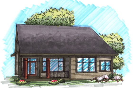 Exterior - Rear Elevation for Craftsman House Plan #70-1027 - 2 bed, 2 bath