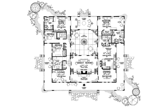 Floor Plan - Main Floor for Mediterranean House Plan #72-177 - 4 bed, 3.5 bath