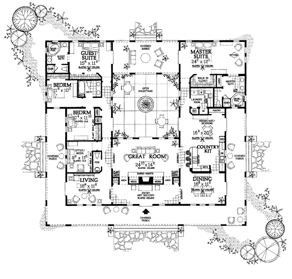 House Design - Mediterranean Floor Plan - Main Floor Plan #72-177