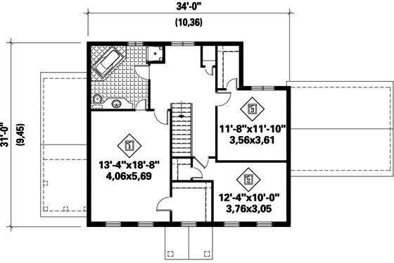 Floor Plan - Upper Floor for Colonial House Plan #25-4761 - 3 bed, 1 bath