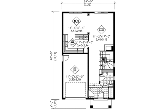 Floor Plan - Main Floor for European House Plan #25-2256 - 3 bed, 1.5 bath