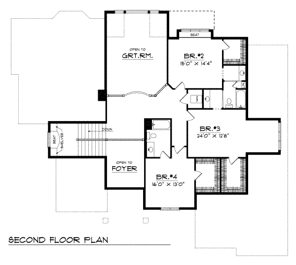 House Blueprint - European Floor Plan - Upper Floor Plan #70-545