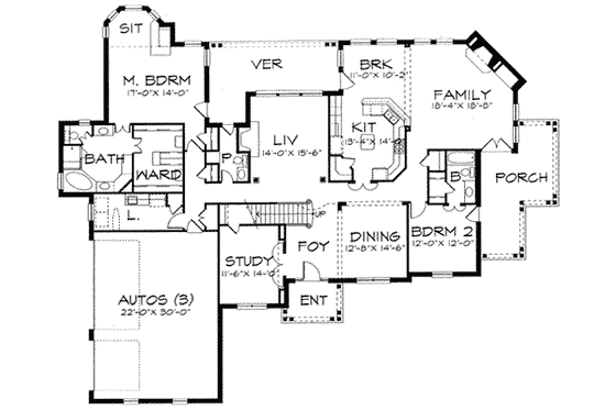 Floor Plan - Main Floor for European House Plan #141-124 - 4 bed, 4.5 bath