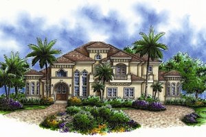 Mediterranean Exterior - Front Elevation Plan #27-428