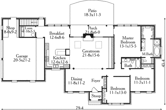 Floor Plan - Main Floor for European House Plan #406-187 - 3 bed, 2 bath