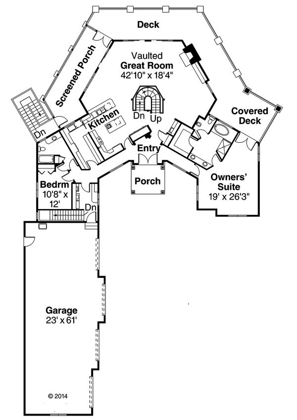 European style house plan, main level floor plan