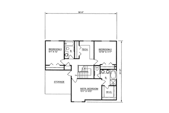 Floor Plan - Upper Floor for Traditional House Plan #116-211 - 3 bed, 2.5 bath