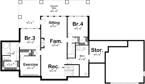Architectural House Design - Floor Plan - Lower Floor for Prairie House Plan #455-816 - 2 bed, 2.5 bath