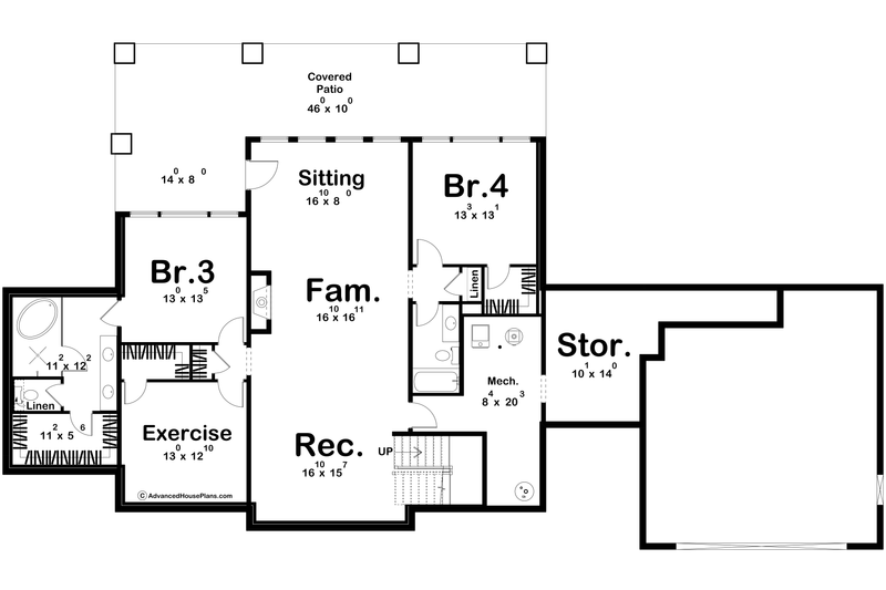 Architectural House Design - Floor Plan - Lower Floor for Prairie House Plan #455-816 - 2 bed, 2.5 bath