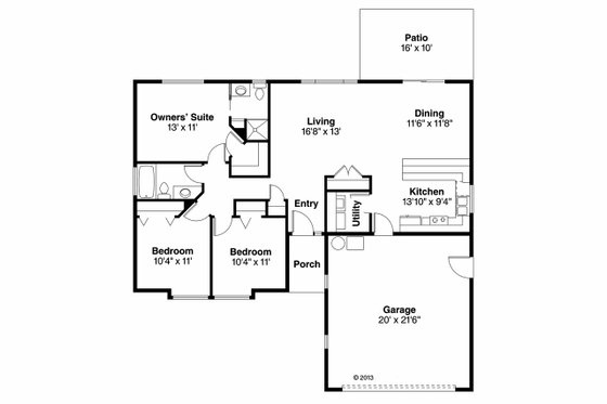 Floor Plan - Main Floor for Ranch House Plan #124-905 - 3 bed, 2 bath