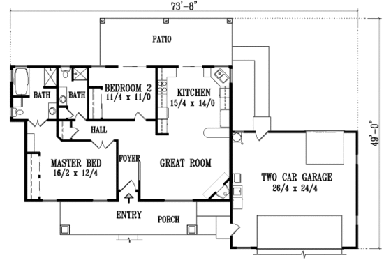 Floor Plan - Main Floor for Adobe / Southwestern House Plan #1-1088 - 2 bed, 2 bath