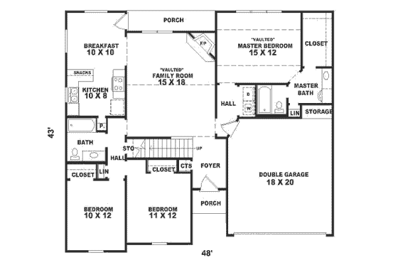 Floor Plan - Main Floor for Southern House Plan #81-219 - 3 bed, 2 bath