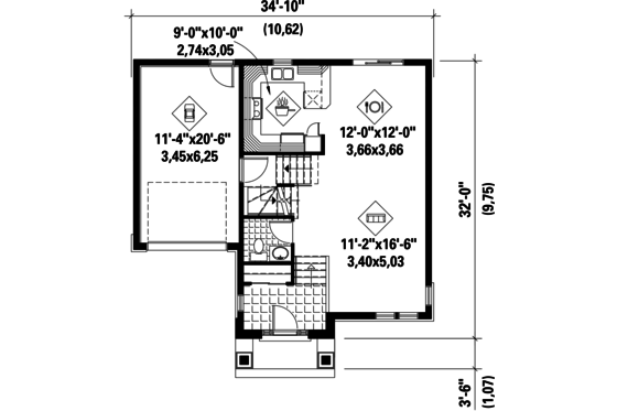 Floor Plan - Main Floor for Traditional House Plan #25-4663 - 3 bed, 1 bath