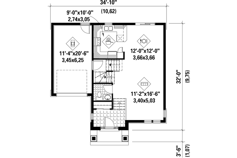 House Blueprint - Floor Plan - Main Floor for Traditional House Plan #25-4663 - 3 bed, 1 bath