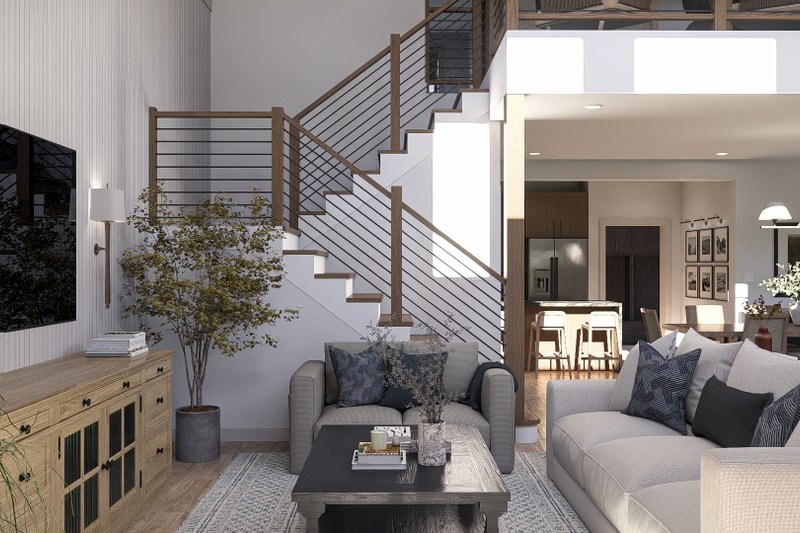 Dream House Plan - Interior - Family Room for Barndominium House Plan #455-595 - 2 bed, 2.5 bath