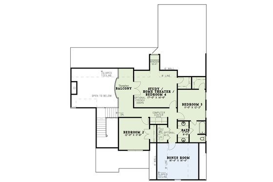 Floor Plan - Upper Floor for European House Plan #17-2415 - 3 bed, 2.5 bath