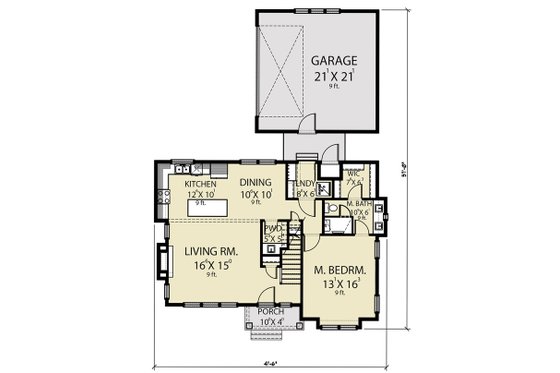 Floor Plan - Main Floor for Farmhouse House Plan #1070-40 - 3 bed, 2.5 bath