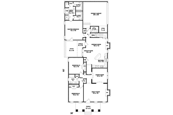Floor Plan - Main Floor for Bungalow House Plan #81-1186 - 4 bed, 3 bath