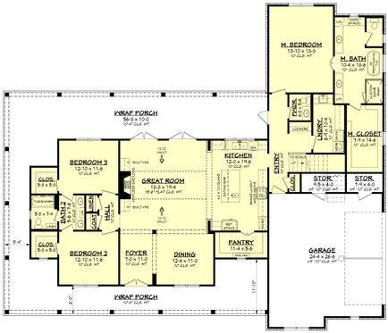 Floor Plan - Main Floor for Farmhouse House Plan #430-261 - 3 bed, 2.5 bath