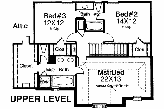 Floor Plan - Upper Floor for European House Plan #310-156 - 3 bed, 2.5 bath