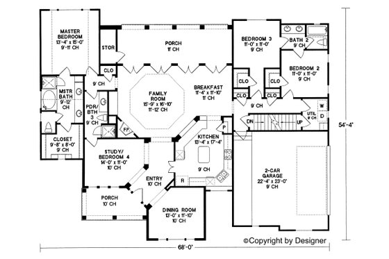 Floor Plan - Main Floor for Country House Plan #20-130 - 3 bed, 3 bath