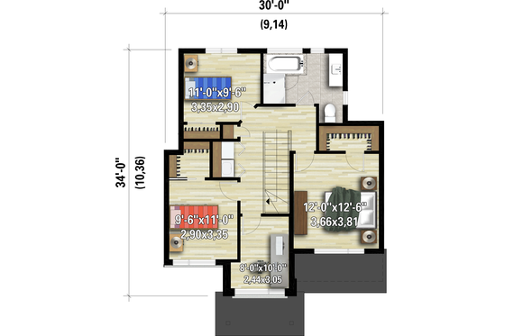 Floor Plan - Upper Floor for Contemporary House Plan #25-4890 - 3 bed, 1.5 bath