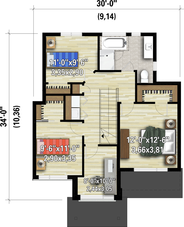 Contemporary Floor Plan - Upper Floor Plan #25-4890