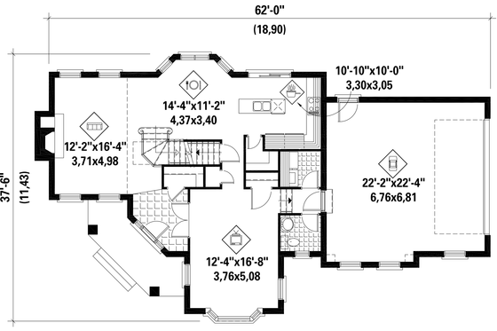 Floor Plan - Main Floor for Victorian House Plan #25-4674 - 3 bed, 1 bath