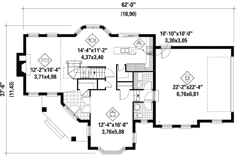 Home Plan - Floor Plan - Main Floor for Victorian House Plan #25-4674 - 3 bed, 1 bath