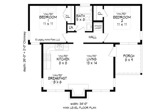 Floor Plan - Main Floor for Contemporary House Plan #932-631 - 2 bed, 1 bath