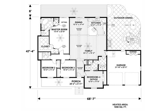 Floor Plan - Main Floor for Craftsman House Plan #56-706 - 4 bed, 3 bath