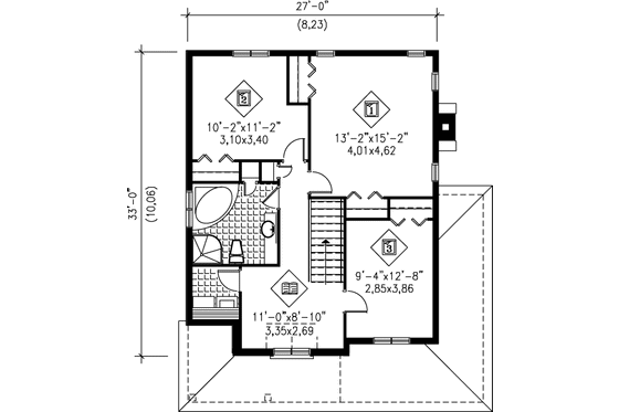 Floor Plan - Upper Floor for Traditional House Plan #25-277 - 3 bed, 1.5 bath