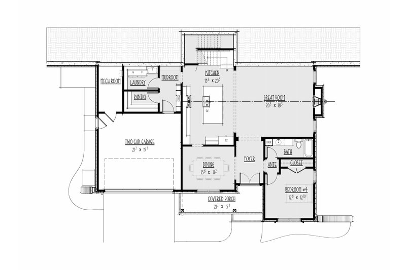 House Blueprint - Floor Plan - Main Floor for Farmhouse House Plan #1088-17 - 4 bed, 3 bath