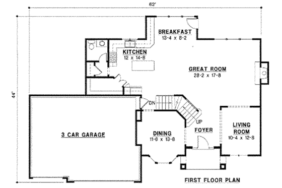 Floor Plan - Main Floor for Traditional House Plan #67-747 - 4 bed, 3.5 bath