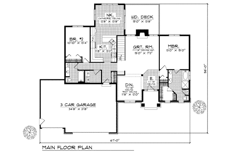 Home Plan - Floor Plan - Main Floor for Ranch House Plan #70-173 - 2 bed, 2 bath