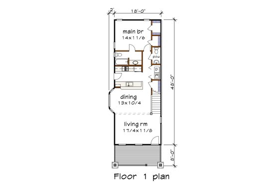 Floor Plan - Main Floor for Bungalow House Plan #79-318 - 3 bed, 2.5 bath
