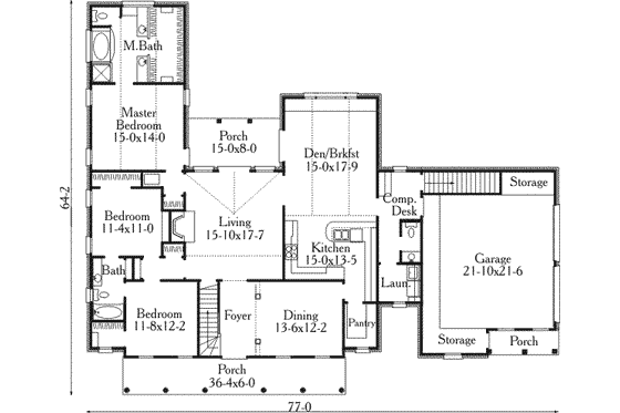 Floor Plan - Main Floor for Southern House Plan #406-172 - 3 bed, 2.5 bath