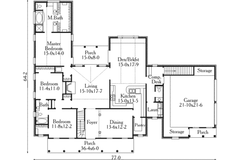 Dream House Plan - Floor Plan - Main Floor for Southern House Plan #406-172 - 3 bed, 2.5 bath