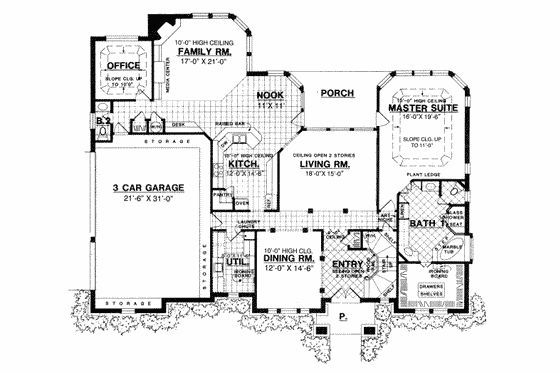 Floor Plan - Main Floor for European House Plan #40-183 - 3 bed, 2.5 bath